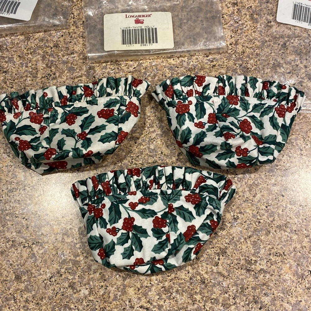 5 Longaberger Traditional Holly Fabric Basket Liners Possibly For Thyme, Bread - Picture 16 of 17